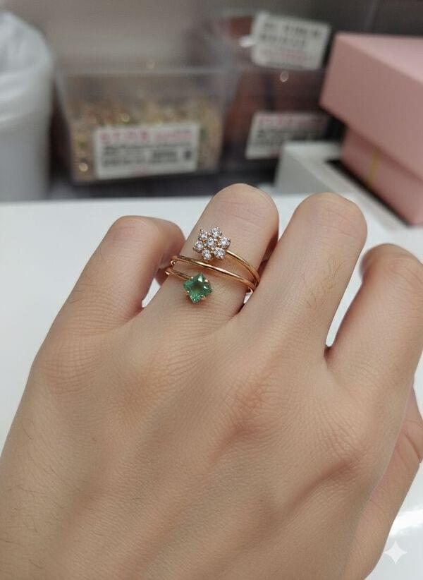 Angoothi ANGOOTHI FINGER RING WITH AD MINT PINK STONES FOR WOMEN AND GIRLS ...