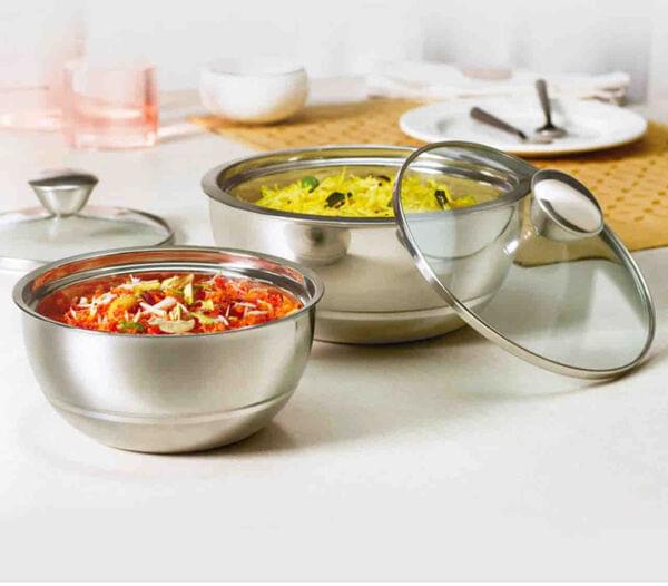Borosil Steel Casserole “Curry Server” 2pc Set Mullicks Emporium