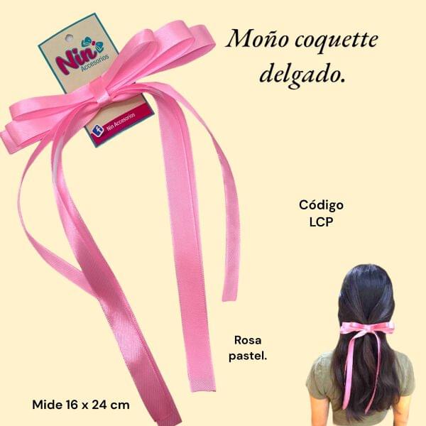 Moño Coquette Delgado Rosa Pastel | Nin Accesorios