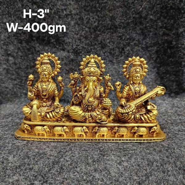 Light Weight Brass Idols, Laxmi Ganesha Saraswati, 3 inch, 400g