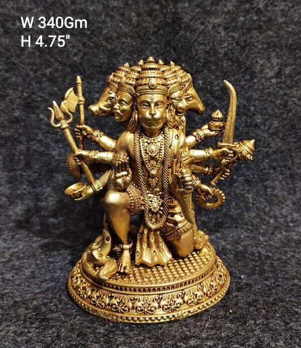 Light Weight Brass Idols Panchmukhi Hanuman, 5 inch, 340g