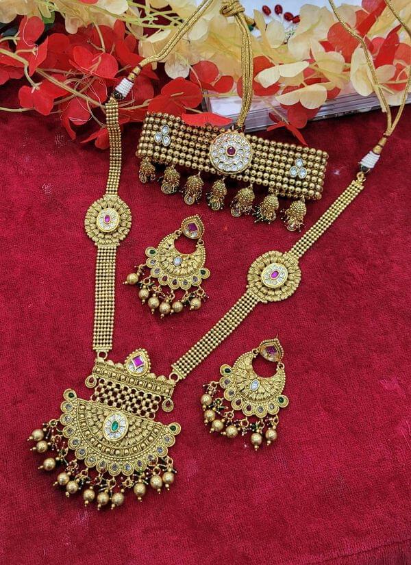 Brass High Gold Combo Necklace Radhe Krishna NX