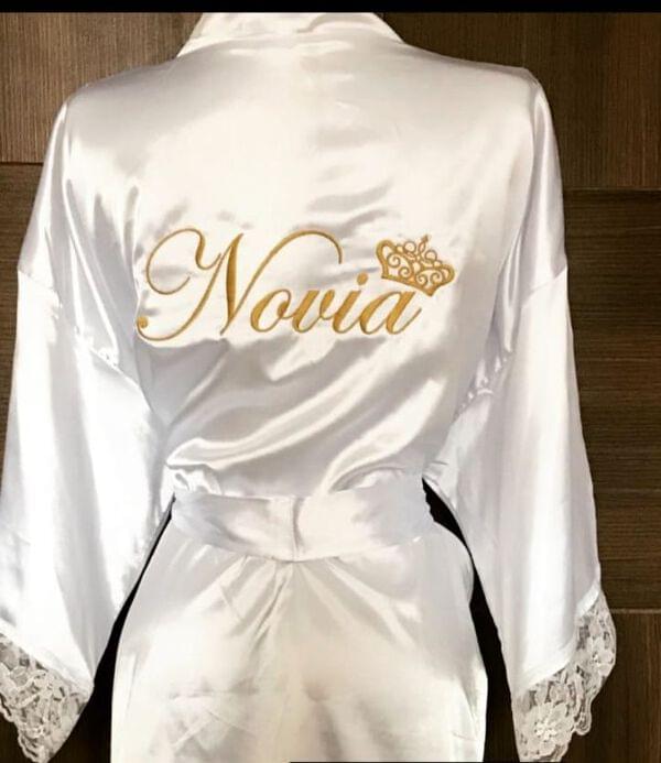 Bata De Novia Personalizada Batas Con Nombre Bordado Bata Satín