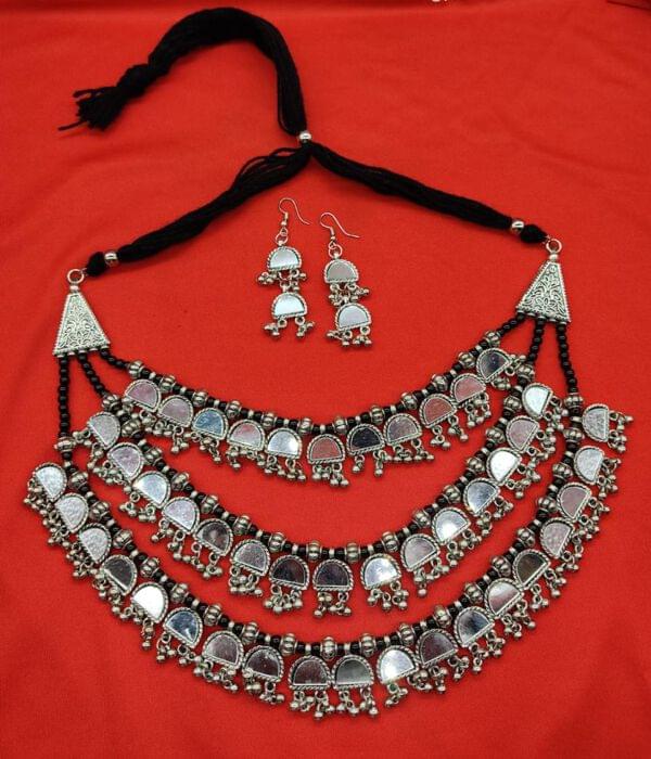 Indian Afghani Hasli Banjara Silver Oxidized Gypsy Boho Stone Beads Statement Choker Necklace - Kutchi Tribal Jewelry