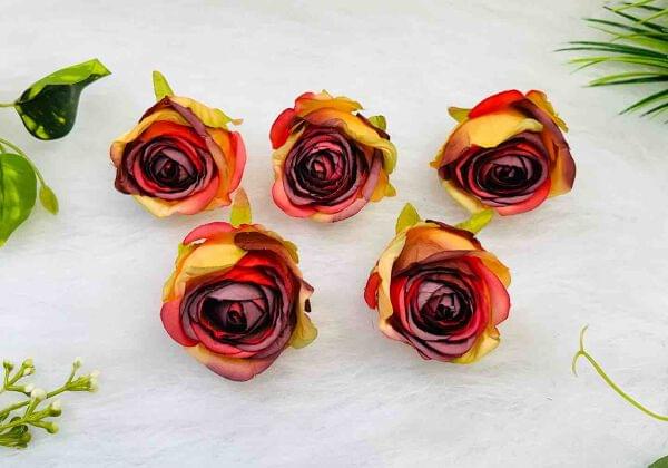 Drown Long Roses Peach+Brown Long Rose Flower Head | Garg Novelties
