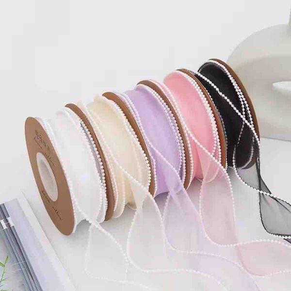 4 cm Multi Color Beads Organza Ribbon(3.5 Meter Length) | Garg Novelties